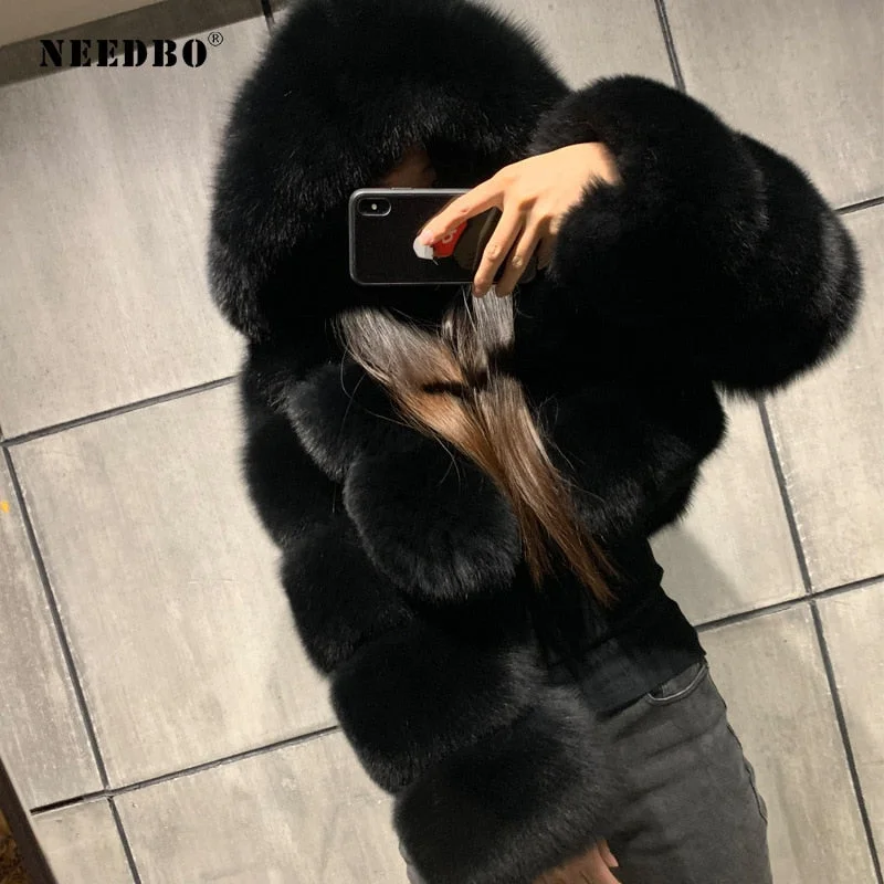 Faux Fur Coats Winter Warm Cropped Fluffy Jacket Coat Parkas Women Oversize Outerwear Ladies Female Soft with Hooded Coats