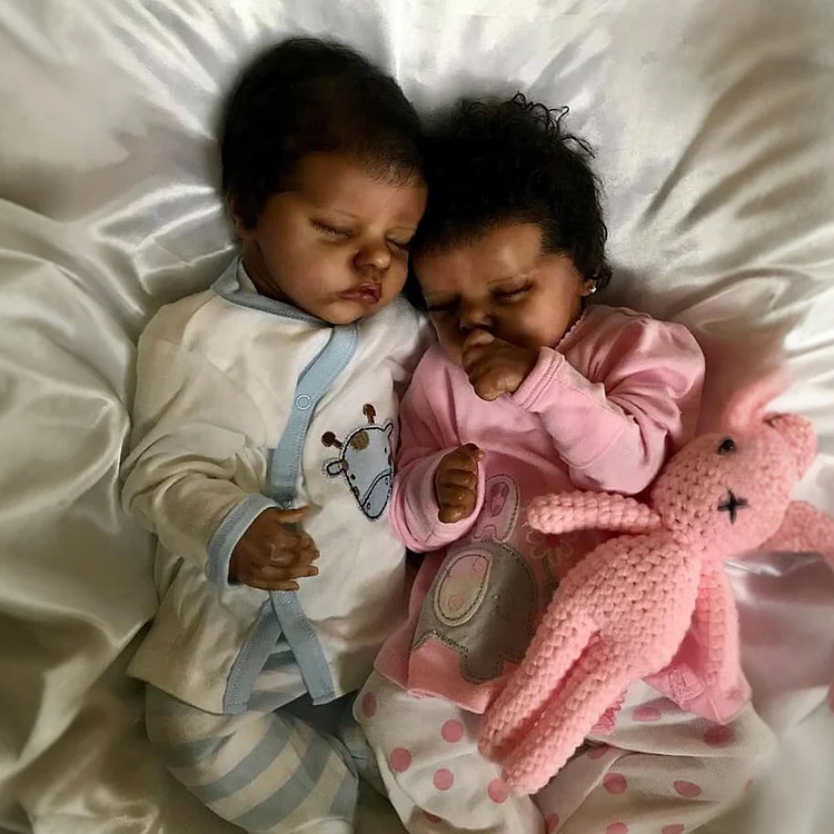 [New] 17" Sweet Sleeping Dreams Reborn Newborn African American Twins Sisters Slime and Creacy Truly Baby Toy,Birthday Gift Rebornartdoll® RSAW-Rebornartdoll®