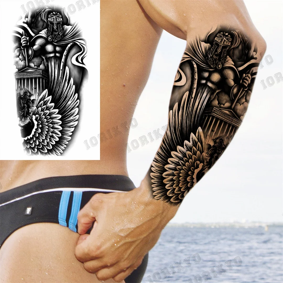 Black Lion Wolf Temporary Tattoos For Men Adult Forest Rose Compass Warrior Fake Tattoo Washable Body Art Painting Tatoo Sticker