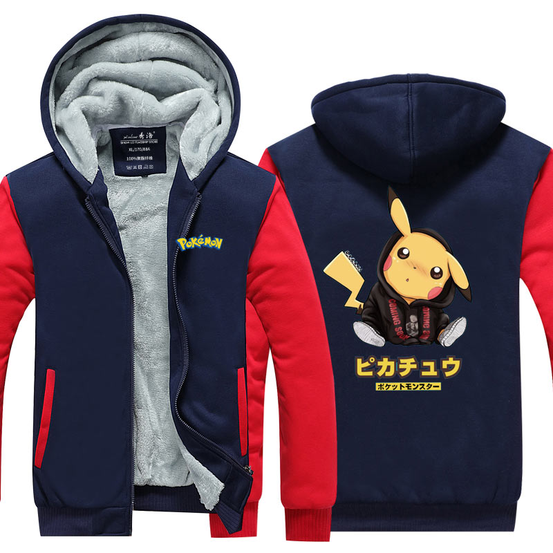Mayoulove Pikachu Hoodie Jacket Autumn Winter Unisex Zipper Sweatershirt Warm Coat-Mayoulove