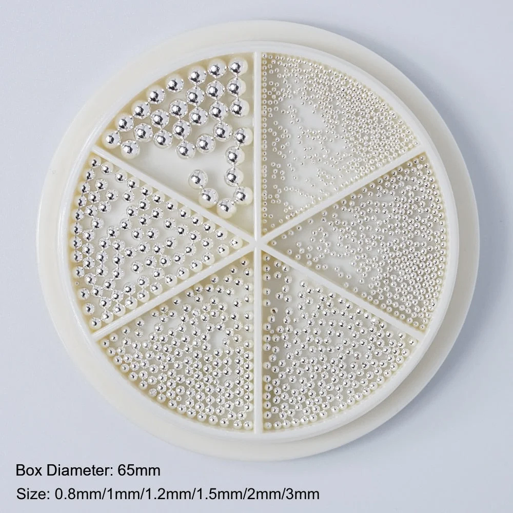 [Beautizon] 6 Grids Tiny Steel Caviar Beads 0.8-3mm Mixed Size 3D Design Rose Gold Silver Jewelry Manicure DIY Decoration