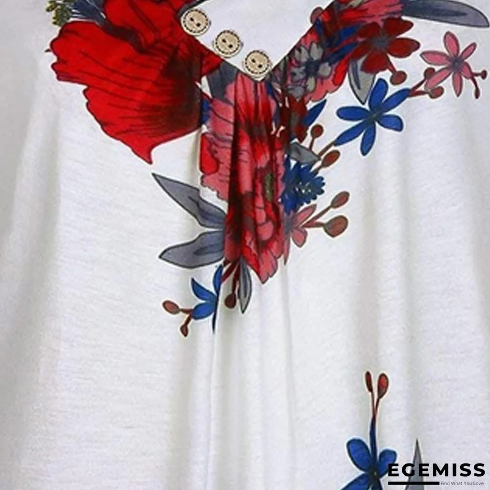 5XL Plus Size Women Tunic Shirt Floral Print V-neck Blouses And Tops | EGEMISS