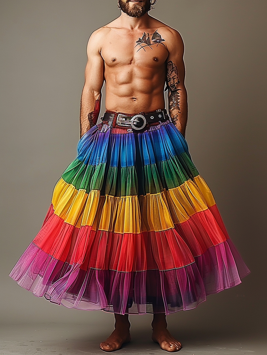 Men's Rainbow Patchwork Gauze skirt Skirt
