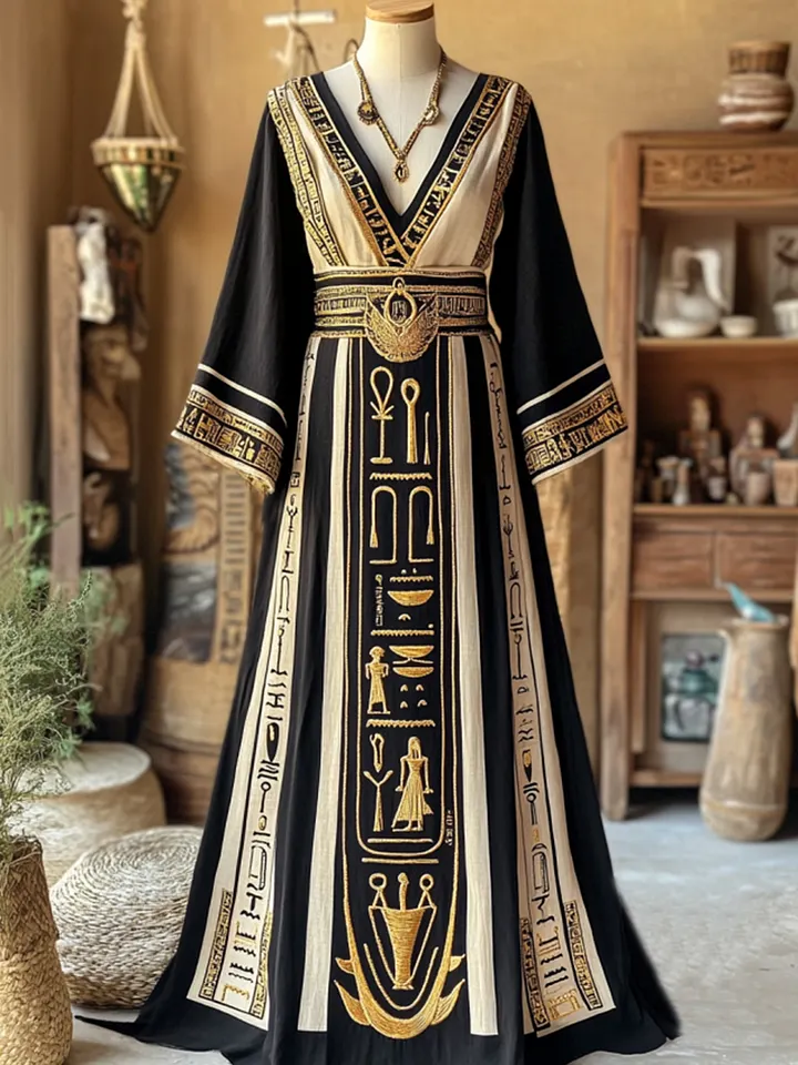 egyptian linen dress Linen Boho Maxi Dress, Egyptian Goddess Gown, Resort Wedding Guest Dress