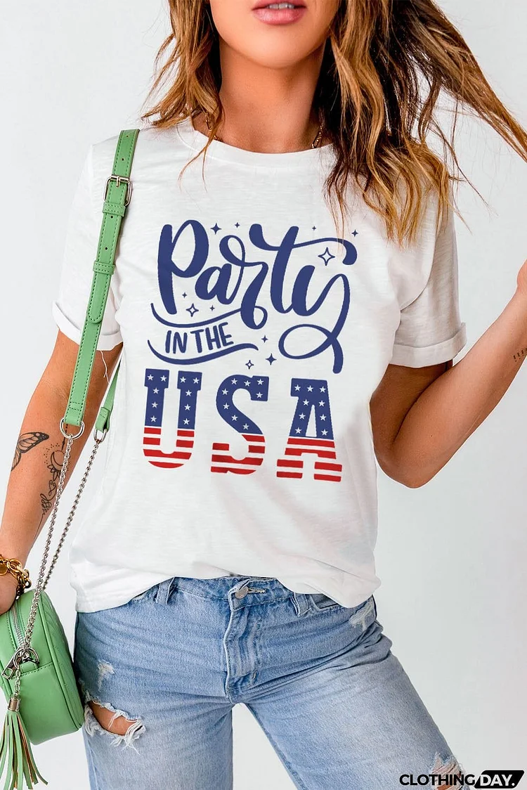 PARTY IN THE USA Round Neck Cuffed Tee