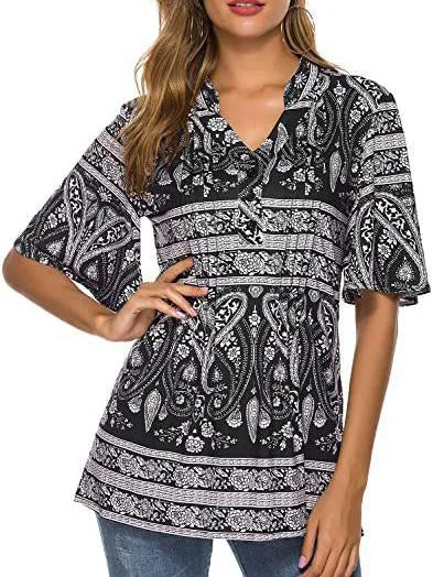 Women's V-neck Short Sleeve Half Sleeve Printed Tops