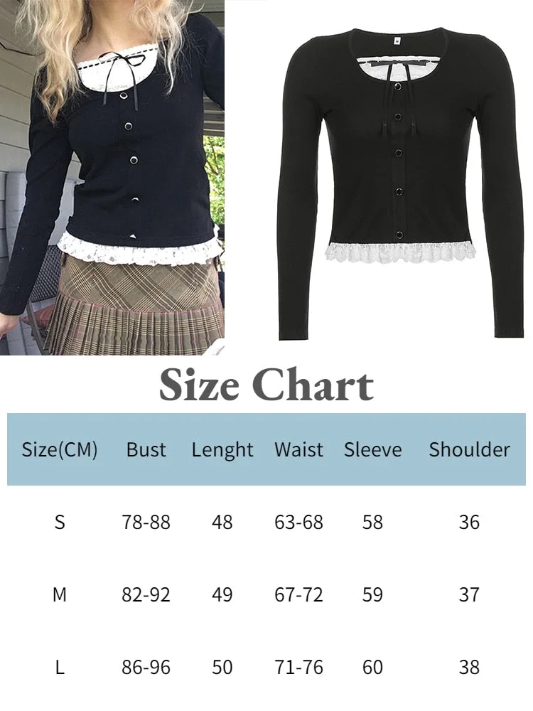 Jacqueline 2022 Lace Kawaii Y2K T Shirts Square Neck Crop Top Autumn Harajuku Korean Tee Bow Cute Retro Fairycore Women Clothes