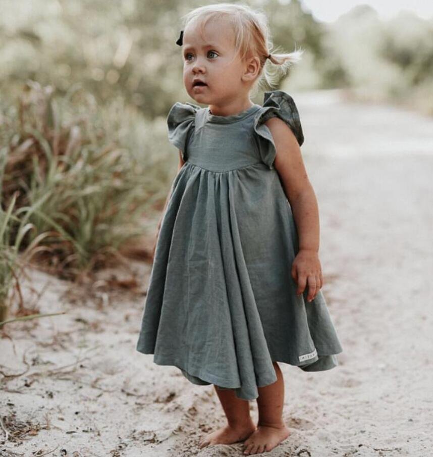 2020 Ins Brand Cotton Summer Linen Clothing European & America Toddler Kids Girl Dress Baby Girls Dresses Princess Girl Clothes