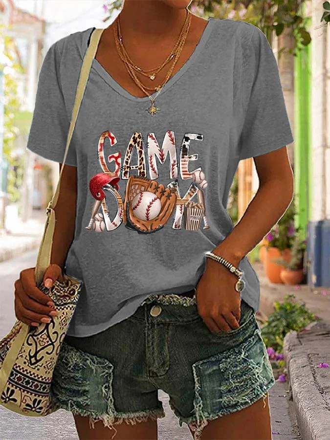 Women's Baseball Game Day Print Casual T-Shirt socialshop