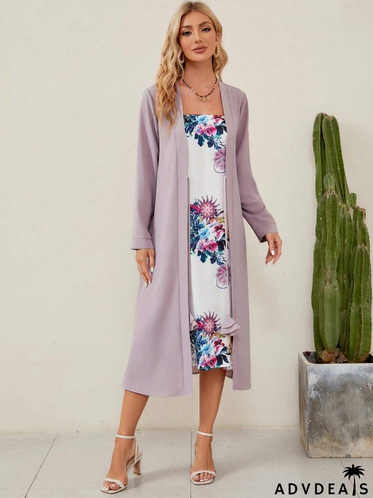 Floral Print Dress & Open Front Coat