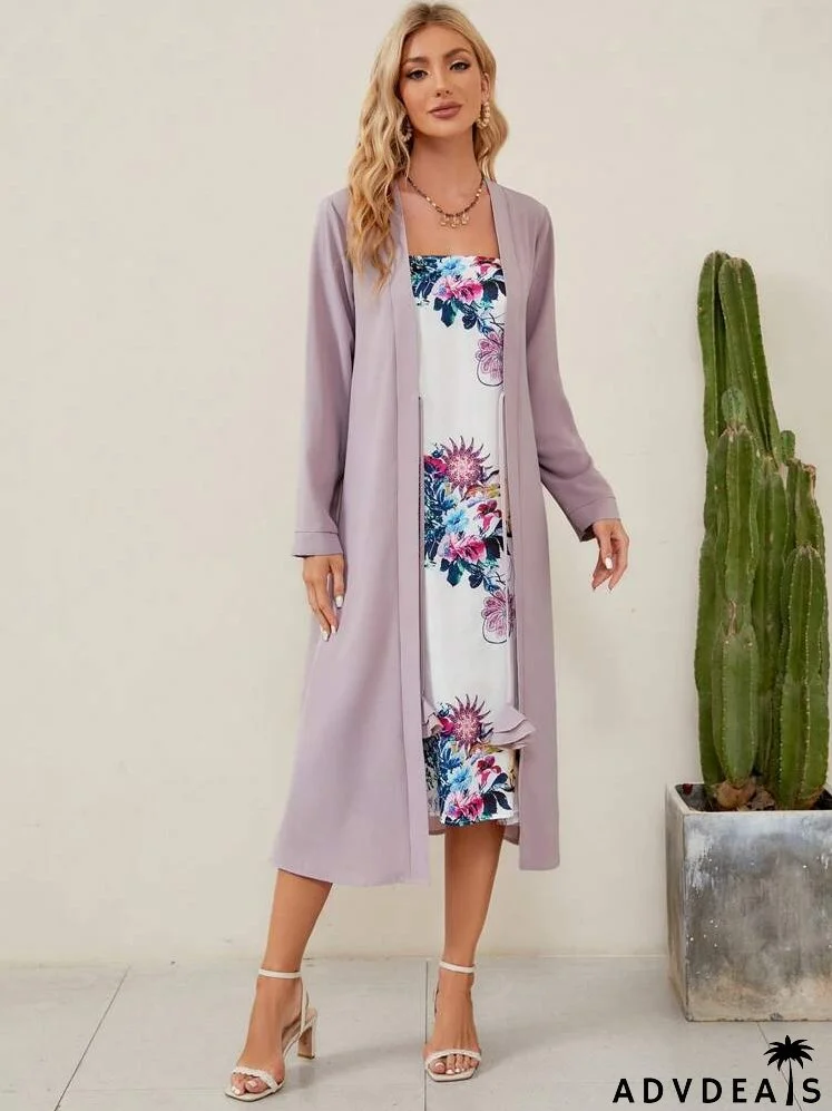 Floral Print Dress & Open Front Coat
