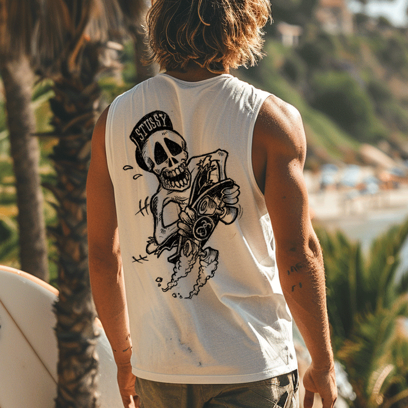 Graphic Skeleton Tank Top For Men - Perfect For Summer Beach Vibes / TECHWEAR CLUB / Techwear