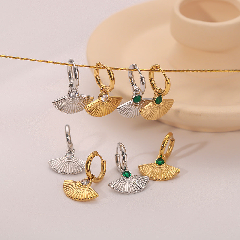 IG Style Dress Fan-Shape Mermaid Tail Geometric Leaf Stainless Steel Electroplating Earrings