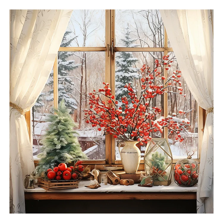 Christmas Winter Snow Window 30*30CM (Canvas) Full Round Drill Diamond Painting gbfke