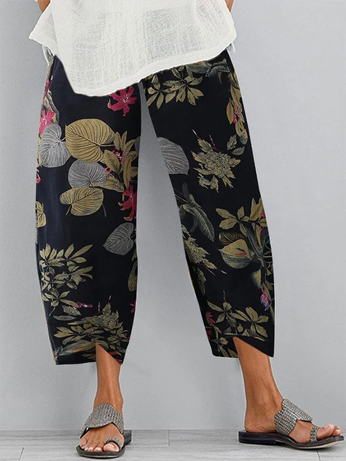 Women's Vintage Print Elastic Waist Casual Pants