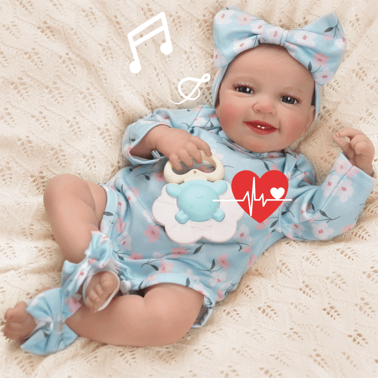 Babeside Leen 20'' Cutest Realistic Reborn Baby Doll Girl Blue Floral with Heartbeat Coos and Breath