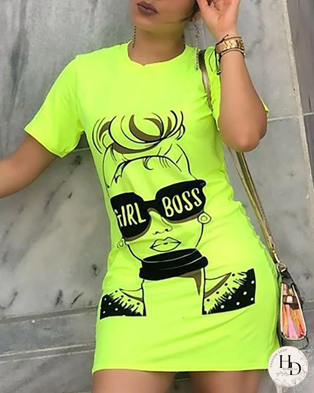 Figure Print Short Sleeve T-Shirt Dress