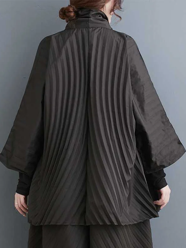 Refined Ensemble: Pleated Stand Collar Shirt Top with Button Detailing ...