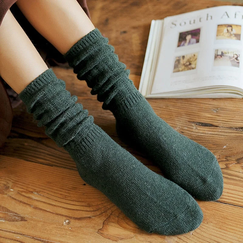 Solid Color Cotton Socks Autumn/Winter Warm Women's Socks Soft Comfortable Knitted Girls Casual Socks Middle Long Female Sox