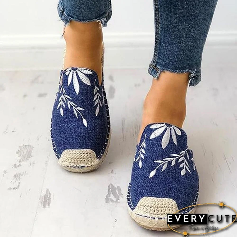 Fashion Embroidered Espadrille Flat Slippers