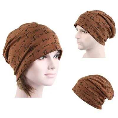 CUHAKCI Turban Cap Female Skullies Casual Thin Beanie Hat Letter Hat Unisex Hip-Hop Hats Men Headwear Cotton Beanies