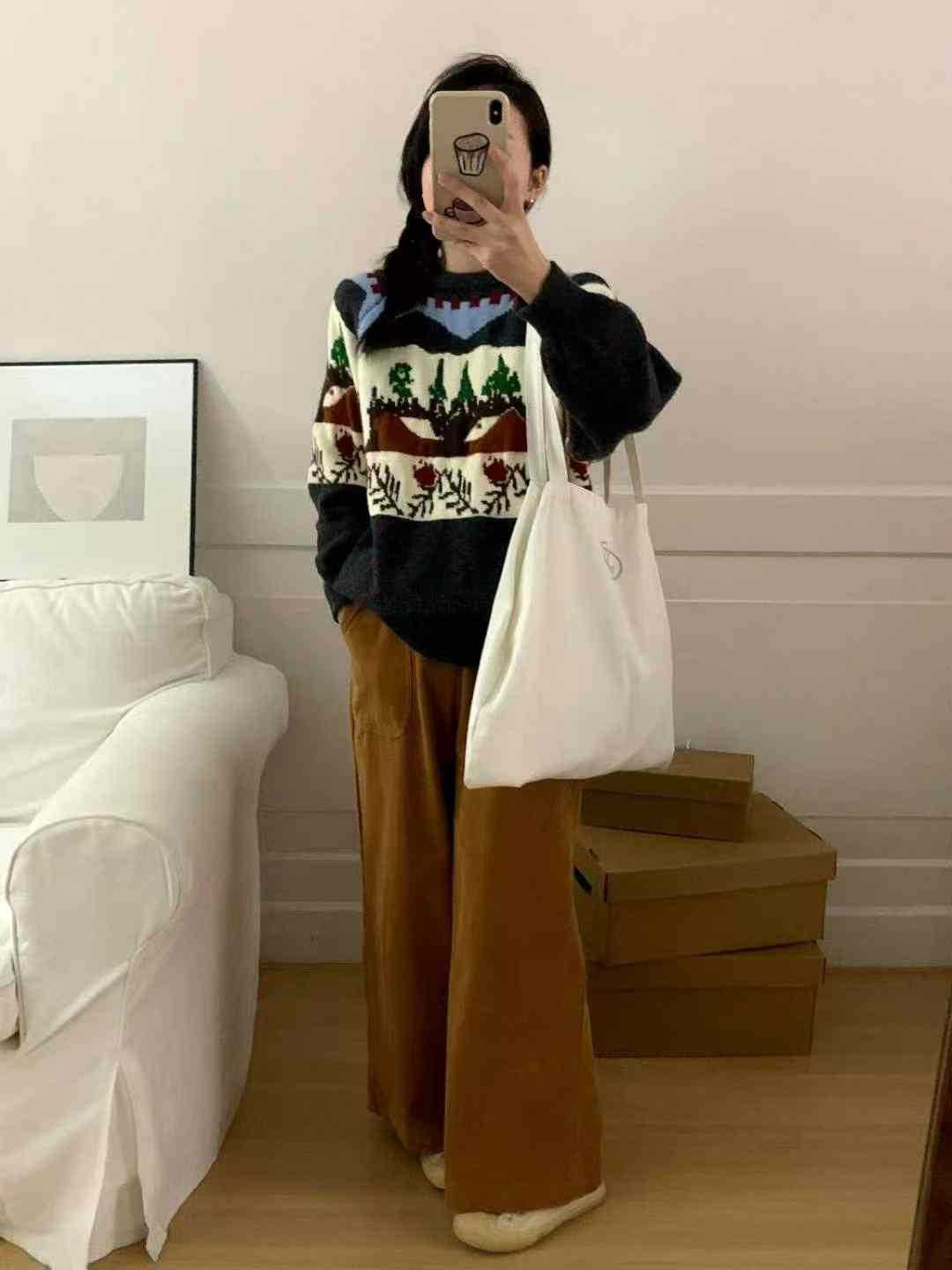 Chicfifth Sweater Women Winter Long Sleeve High Quality Autumn Vintage Top Knitted Cardigan