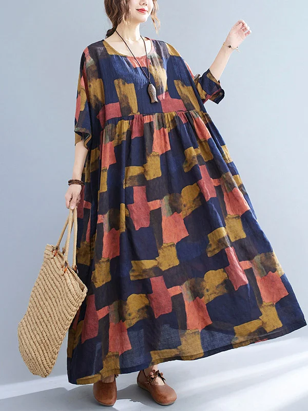 Original Printing Round-Neck Maxi Dress
