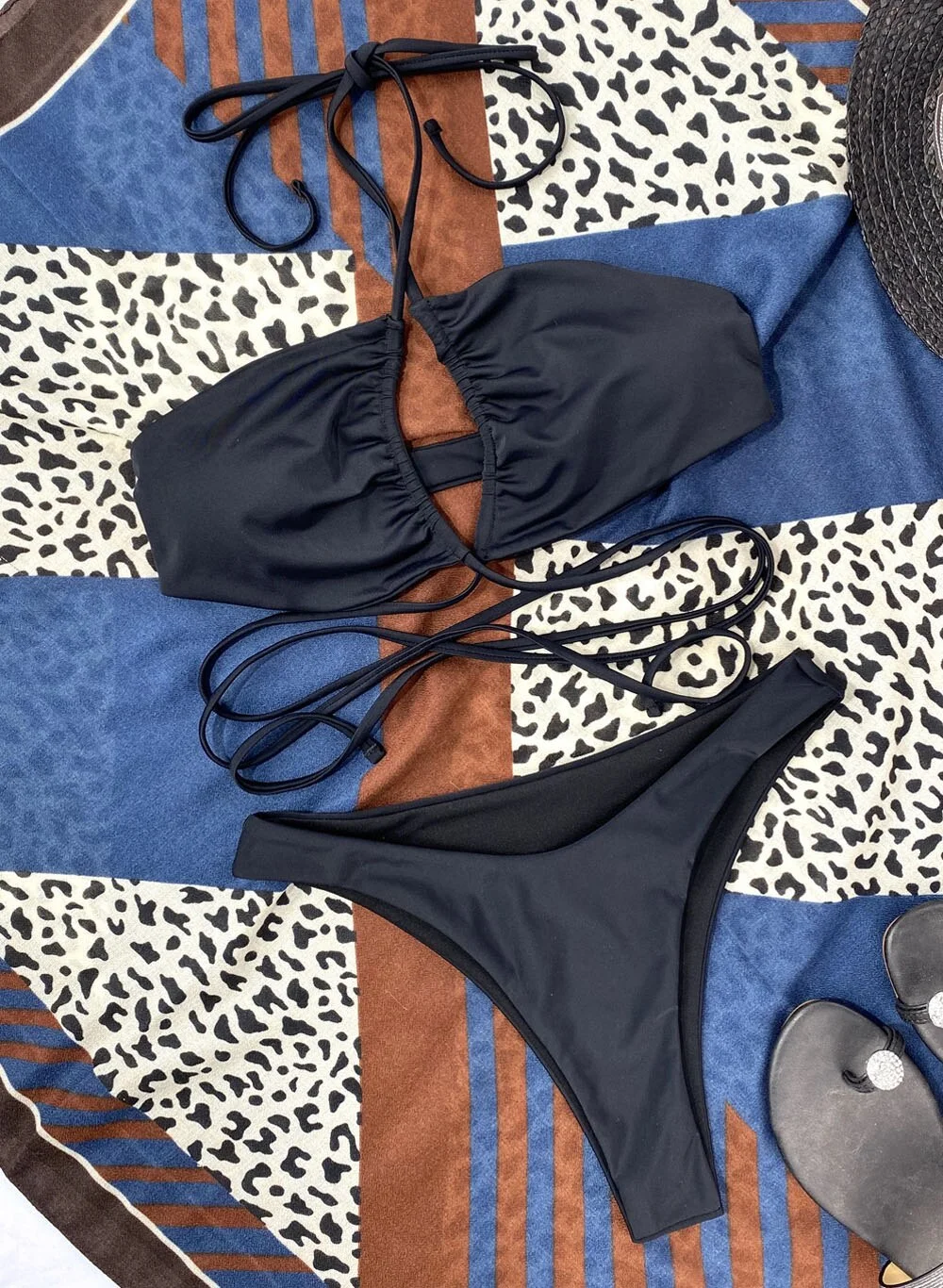 Sexy Halter Lace Up Wrap Around Bikini Female Swimsuit Women Swimwear Thong Bikini set Bather Bathing Suit Swim Lady