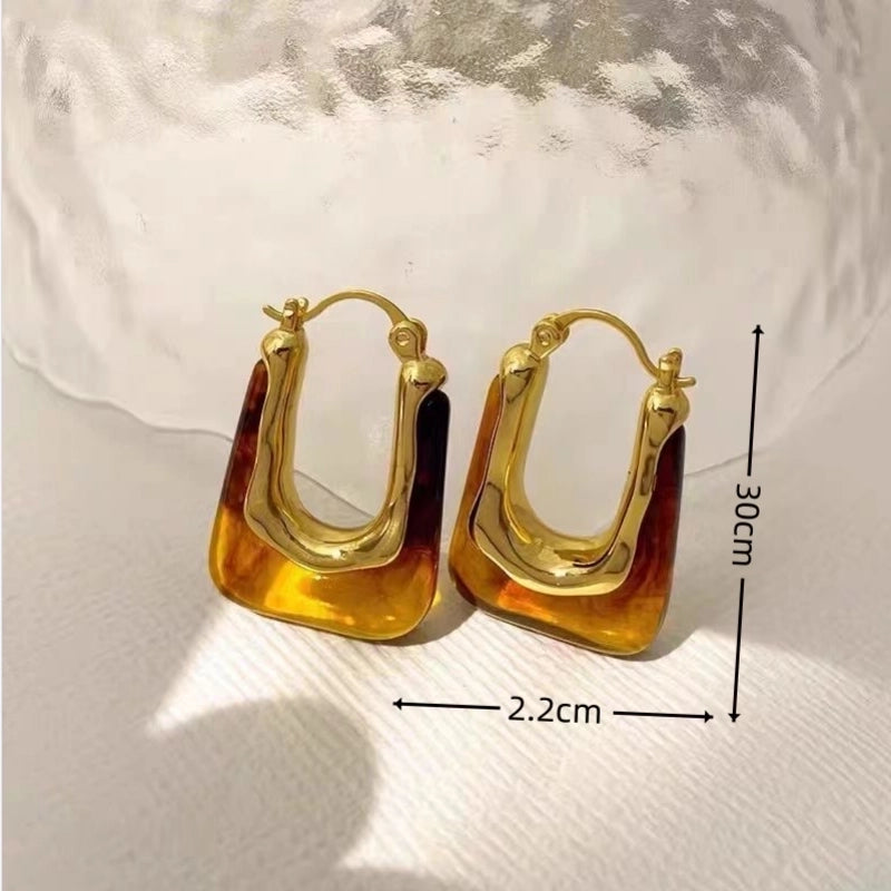 1 Pair Vintage Style Minimalist Streetwear U Shape Amber Copper 18K Gold Plated Earrings