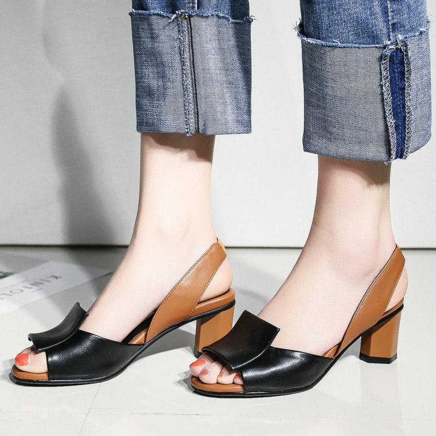 Women's peep toe backstrap block heels sandals summer casual chunky heels sandals
