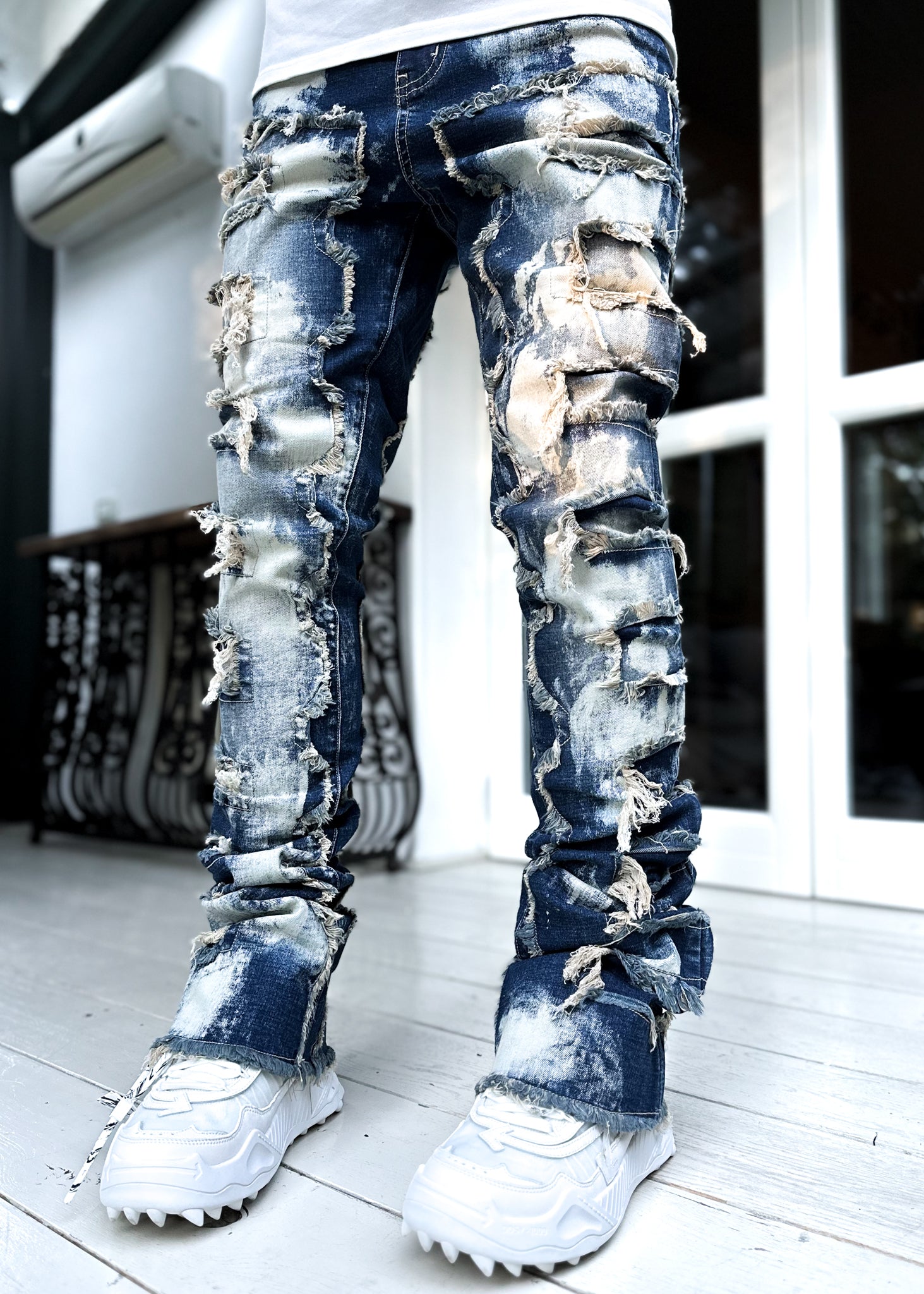 Navy Blue Bleached Denim