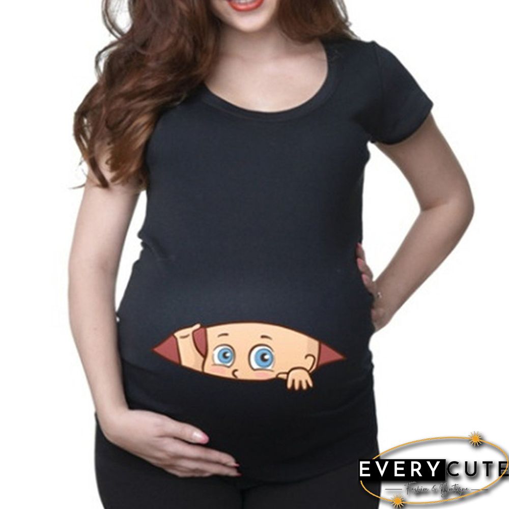 Women's Baby Cartoon Printed Short Sleeve Maternity Pregnancy T-shirt Tops