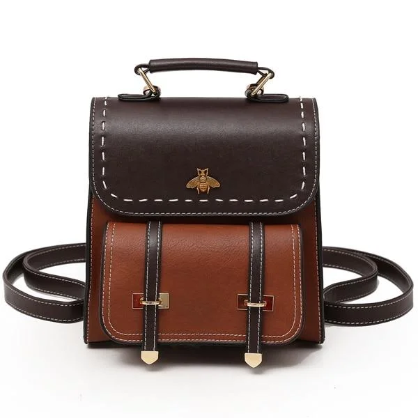 Little Bee Vintage Faux-Leather Backpack、、sdecorshop
