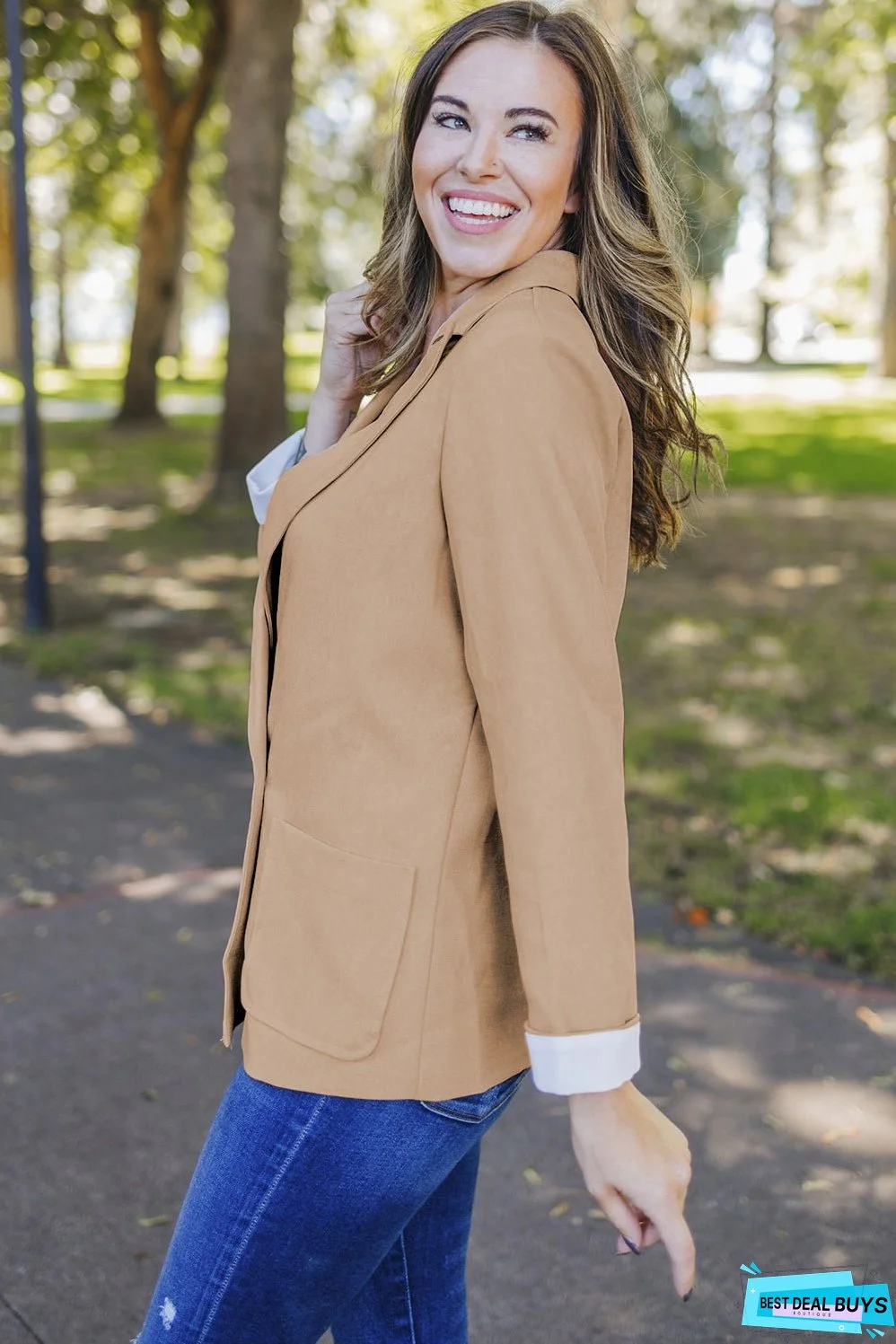 Buttoned Lapel Collar Blazer