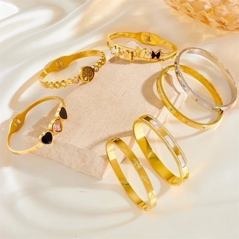 Elegant Minimalist Tree Heart Shape Butterfly Stainless Steel 18K Gold Plated Acrylic Bangle In Bulk
