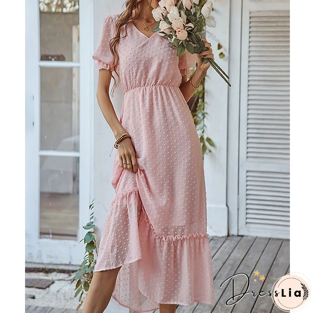 Elegant V-Neck Loose Ruffles Dress Womens Street Retro Long Spring And Summer Bohemian