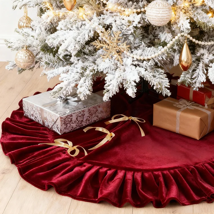 Sanmadrola Christmas Tree Skirt Luxury Ruffled Velvet Plush Fur Skirts Christmas Decorations Indoor Xmas Ornaments Holiday Decor for Home Party Holiday Decorations