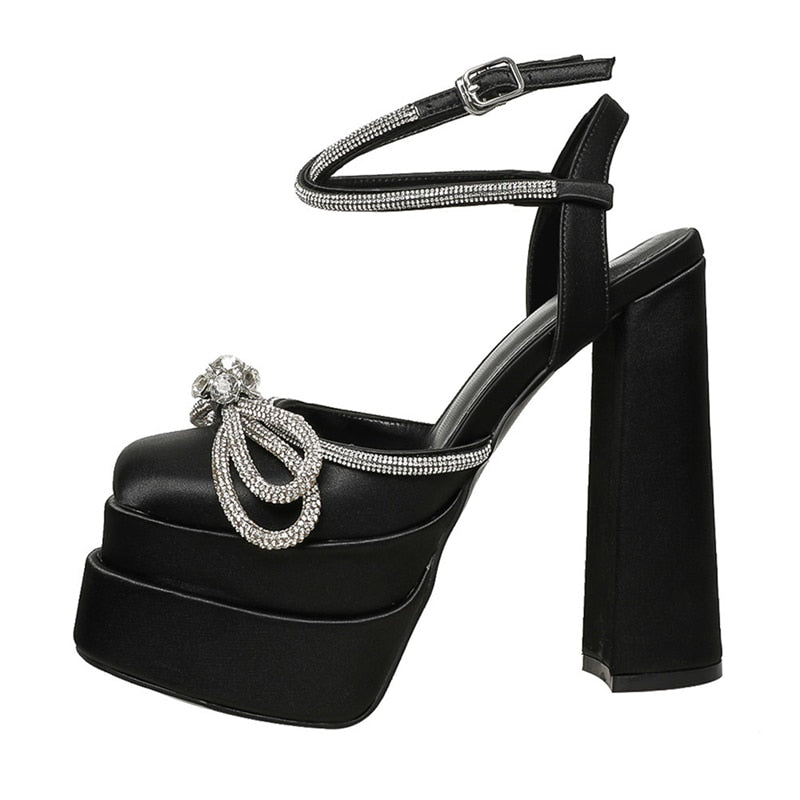 Joskaa Ankle Strap Women Pumps Elegant Party Shoes Butterfly-Knot ...