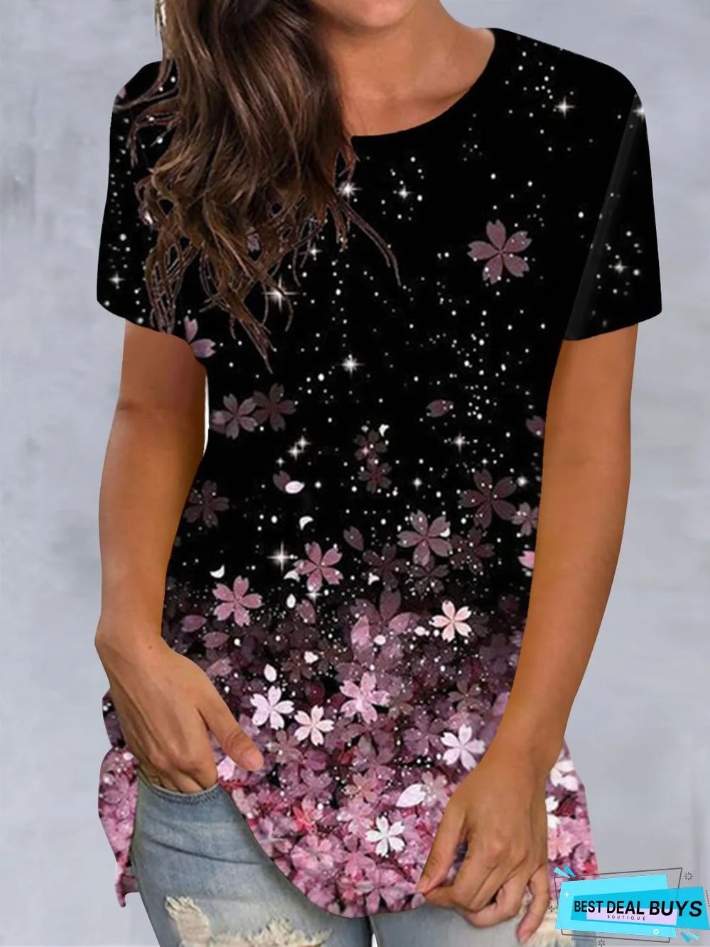 Casual Fashion Sakura Print Short Sleeve T-Shirt