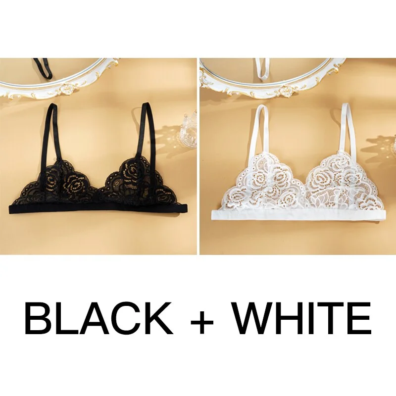 Sexy Woman Bra Floral Lace Bra Wire Free Bralette Female Unlined Breathable Lingerie Ultra-Light Adjustable Brassiere Hot 1/2pcs