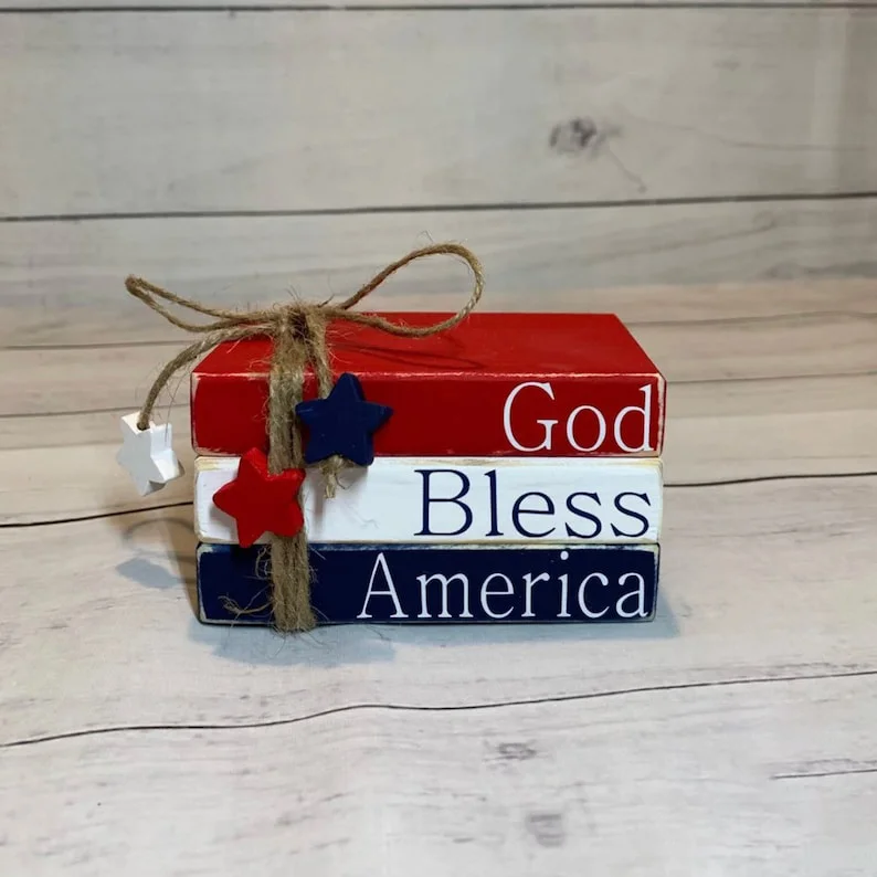 God Bless America Wood Book Stack