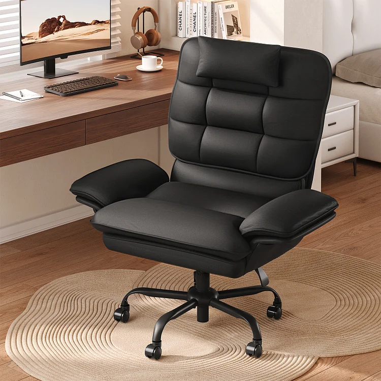 Bestier Big and Tall Executive Office Chair with Flip-Up Arms, PU Leather Cross-Legged Office Chair with Side Pockets & Headrest , Height Adjustable