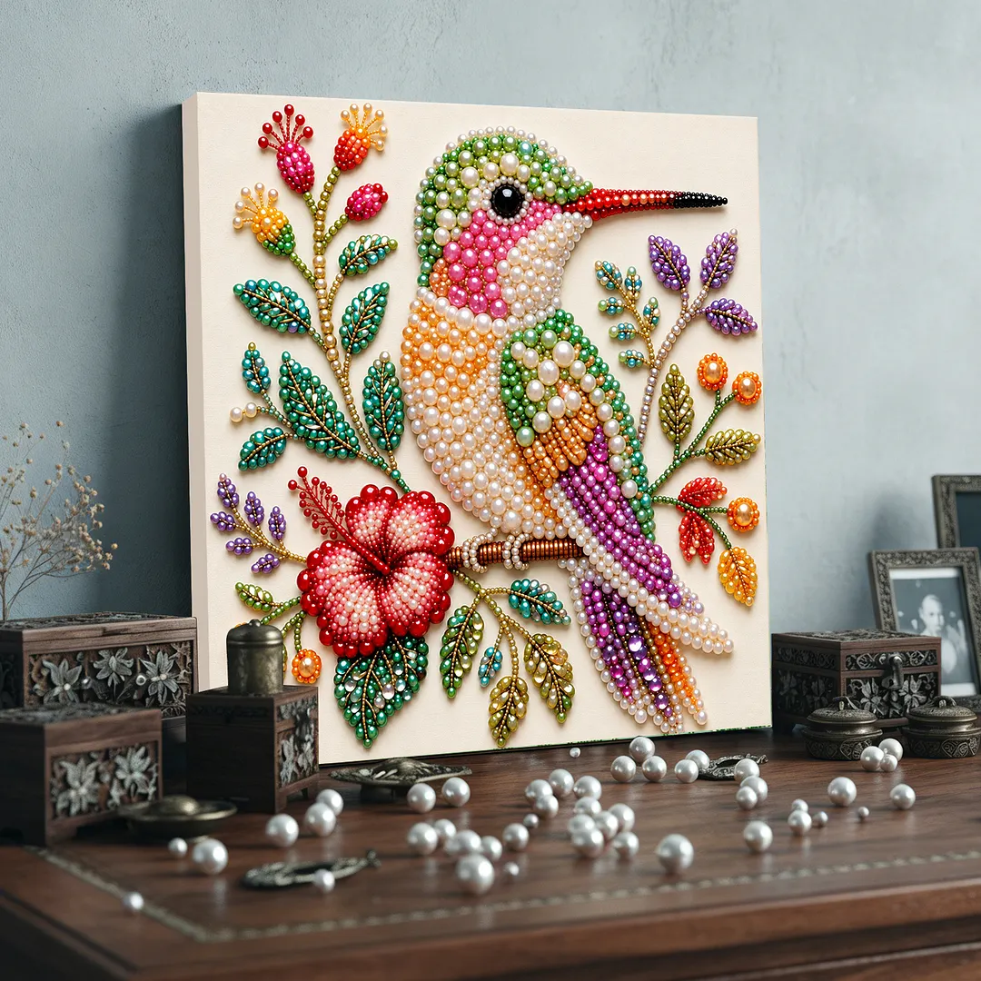 Framed Pearl Painting Kit Hummingbird 7.87x7.87in