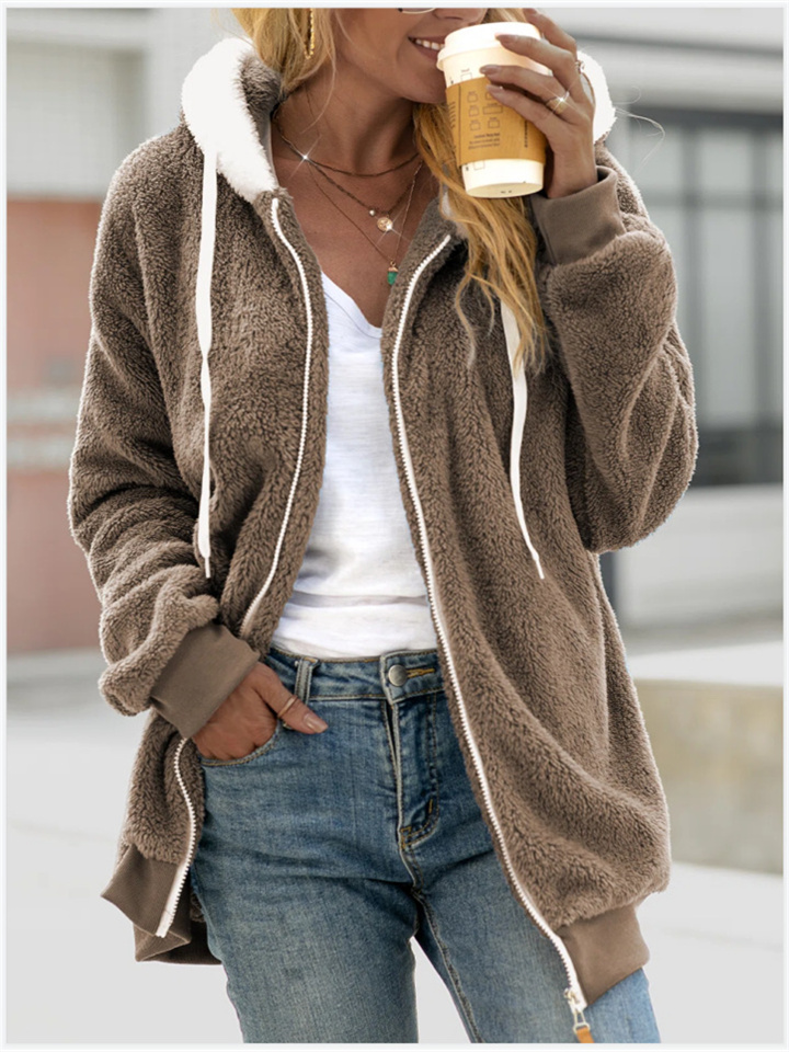 Women's Zip Hoodie Sweatshirt Streetwear Casual Sherpa Fleece Fleece Green Blue Purple Plain Outdoor Hoodie Long Sleeve Fleece L XL XXL 3XL 4XL 5XL / Winter / Fleece lined