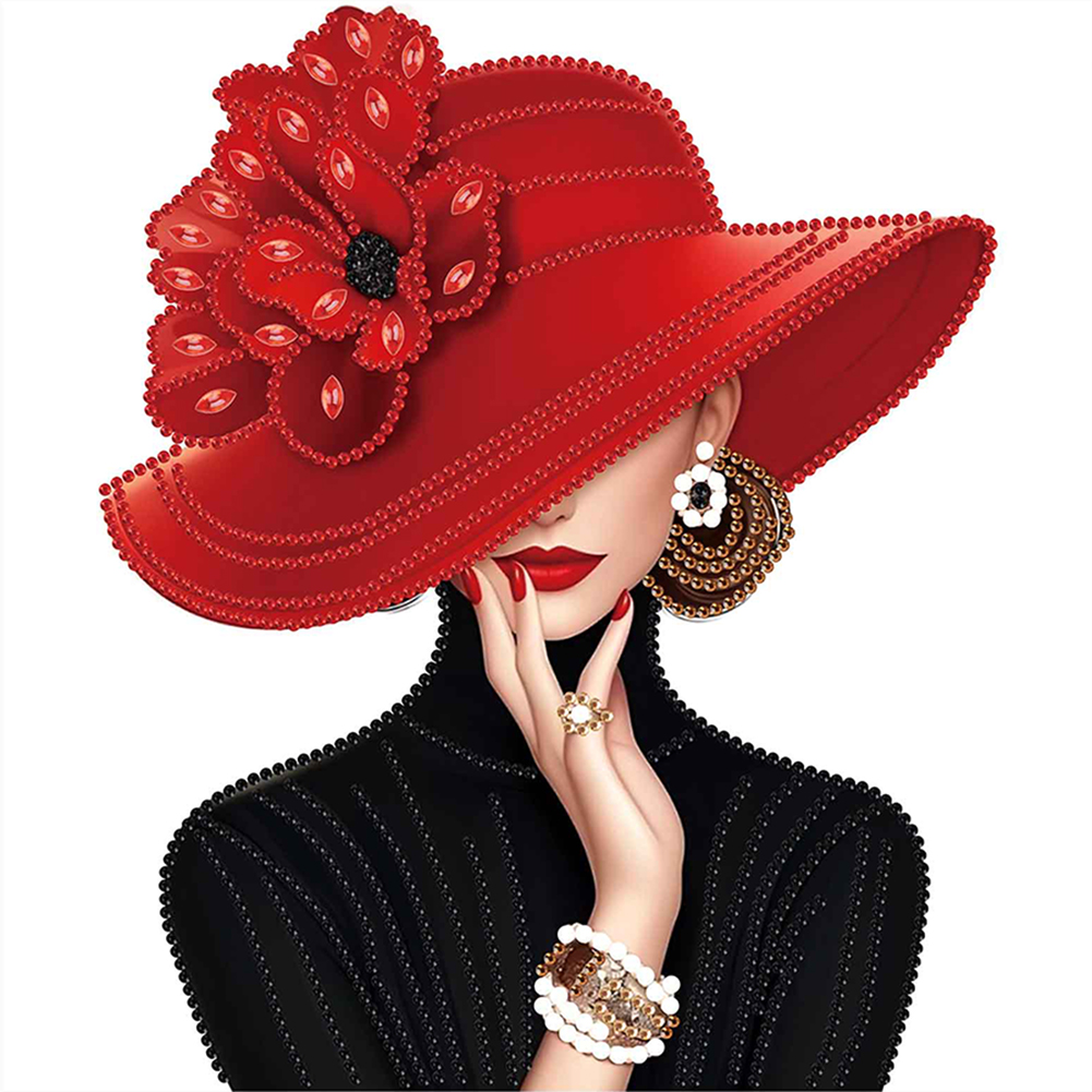 Elegant Hat Woman 30*30cm(canvas) special shaped drill diamond painting