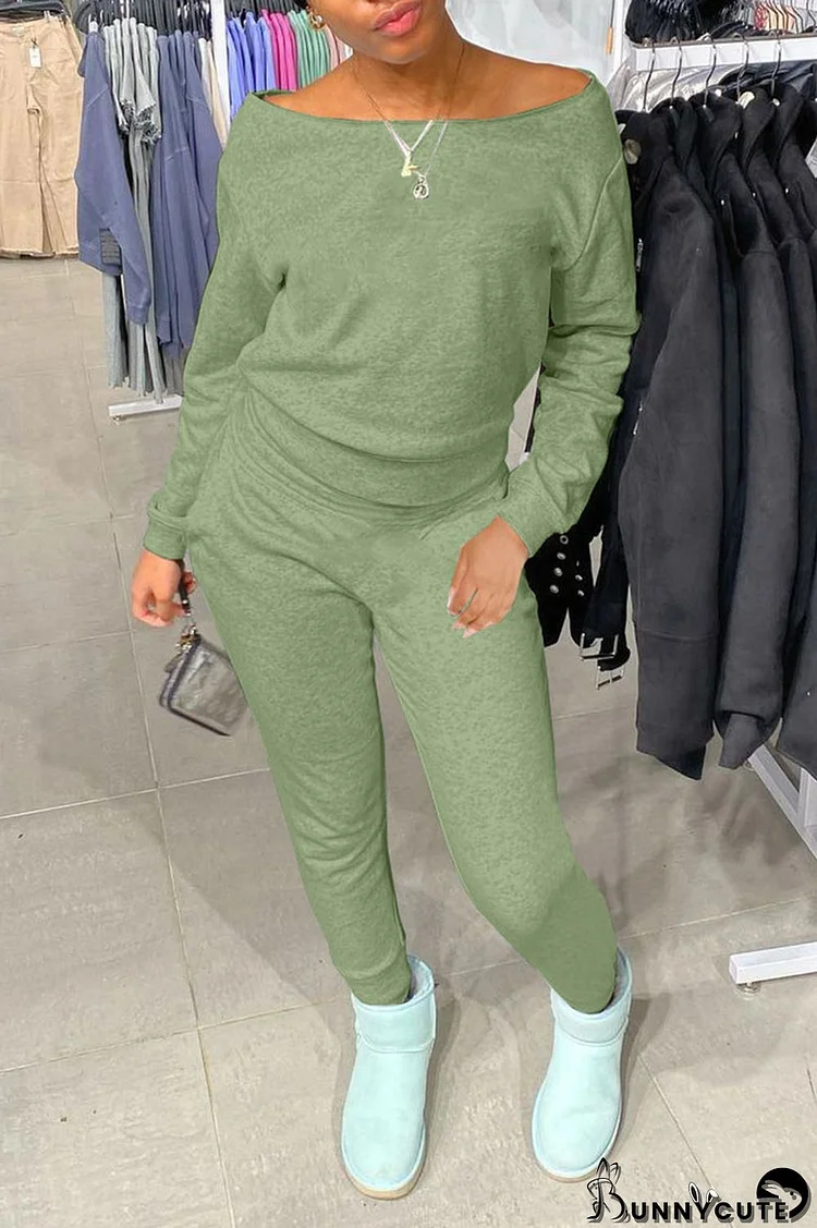 Green Casual Solid Patchwork O Neck Long Sleeve Two Pieces