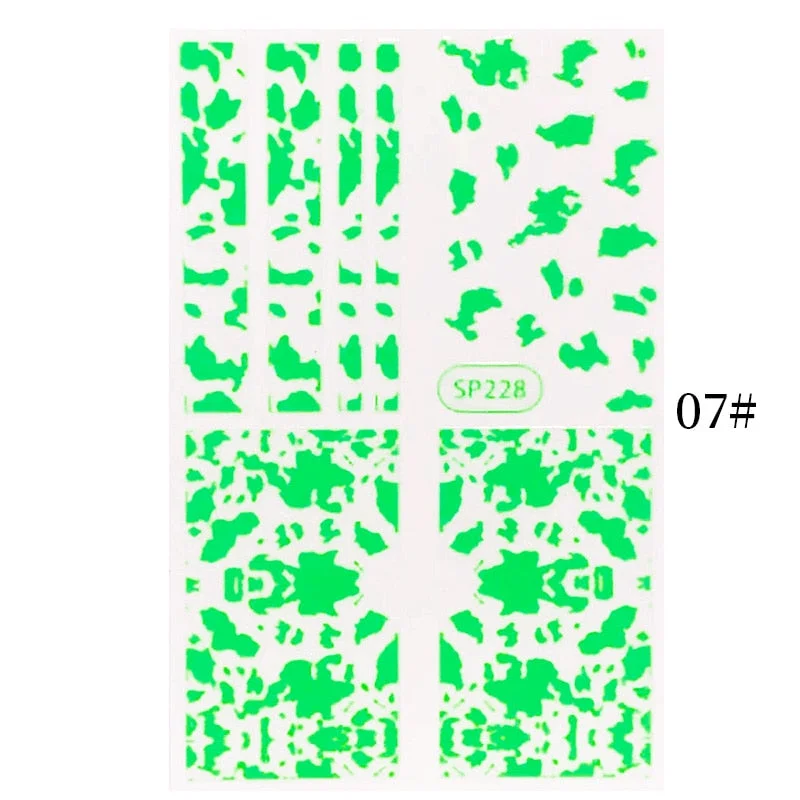 1PC Zebra Serpentine 3D Nail Stickers Fluorescence Green Leopard Prints Sliders Animal Skins Nail Art Decoration For Manicures
