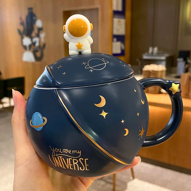 JOURNALSAY Planet mug with lid spoon creative household male mug ceramic cup