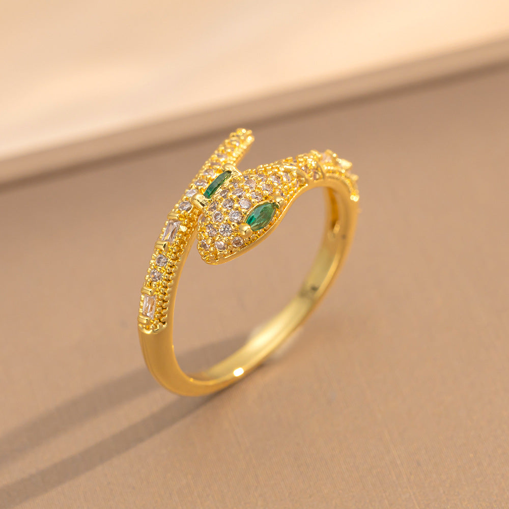 Zircon Diamond Snake-Shaped Ring Silver Open Ring High-Grade Texture Simple And Versatile Trendy Cool Hand Jewelry