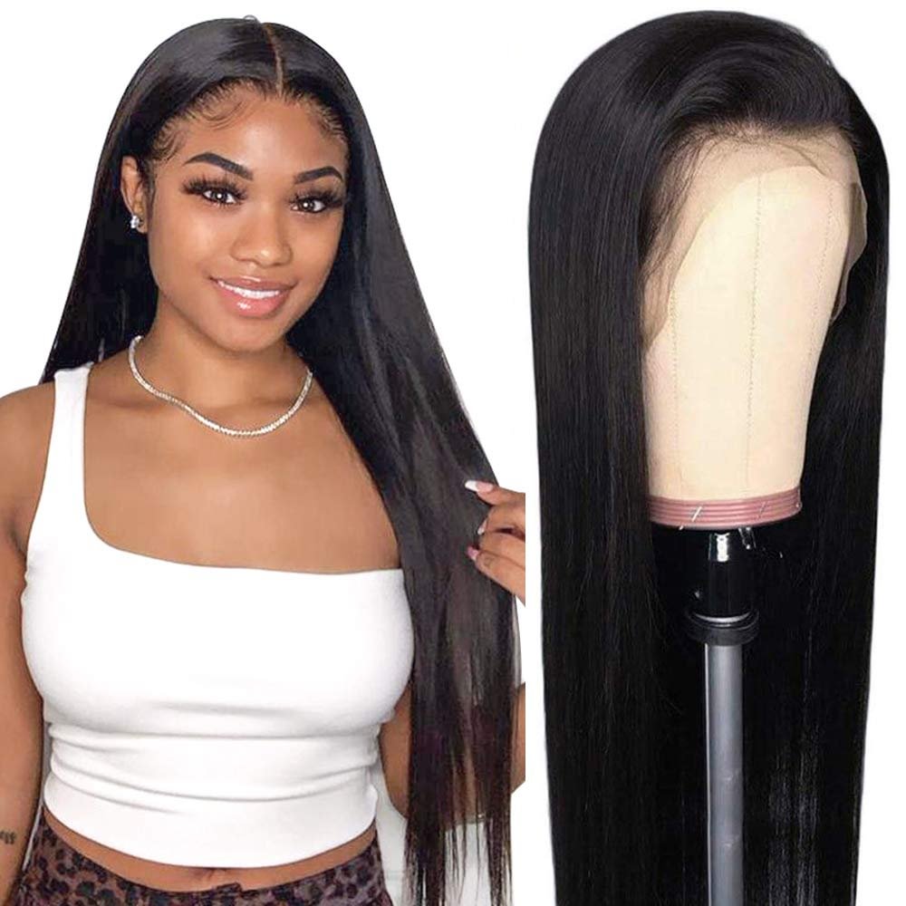 Aosun Hair Transparent Lace Front Wigs Human Hair 180% Density Pre Plucked with Baby Hair Peruvian Straight 13x4 Lace Frontal Wig Natural Color Zaesvini